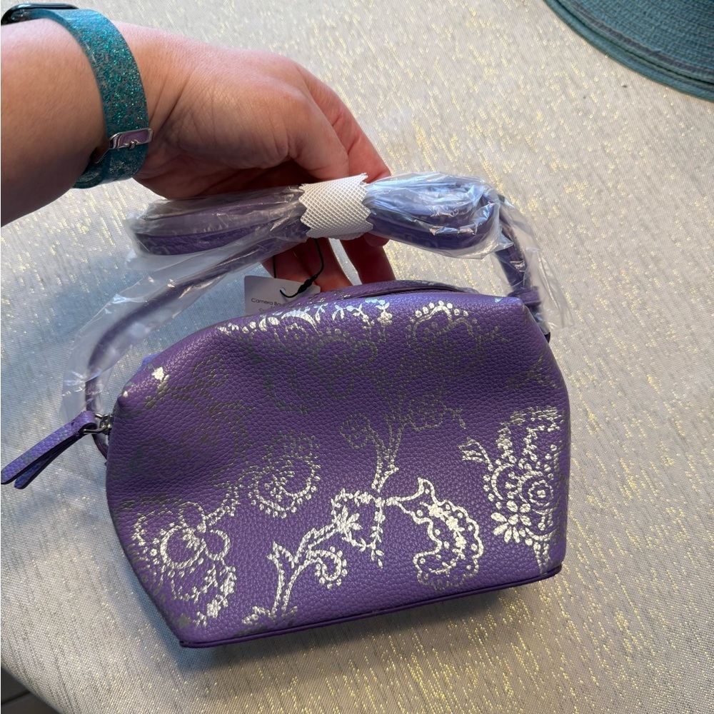 Vera Bradley Purple Faux Leather Camera Crossbody Bag